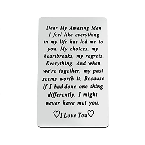 Xiahuyu Engraved Wallet Insert Card for Boyfriend Fiance Husband Christmas Birthday Valentines Day Gift for Men Wedding Anniversary Card Gift I Love You Gift for Him