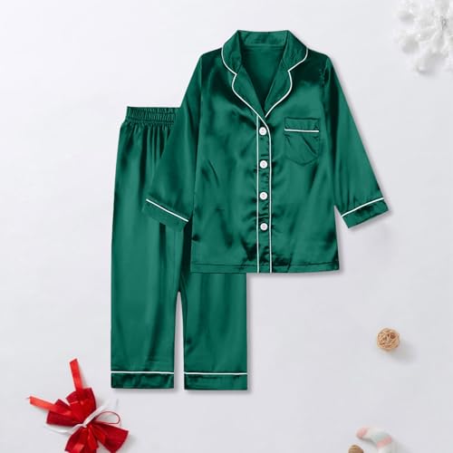 Family Christmas Pajamas Matching Sets Silk Satin Button Long Sleeve Pant Sleepwear Loungewear Set Plus Size2