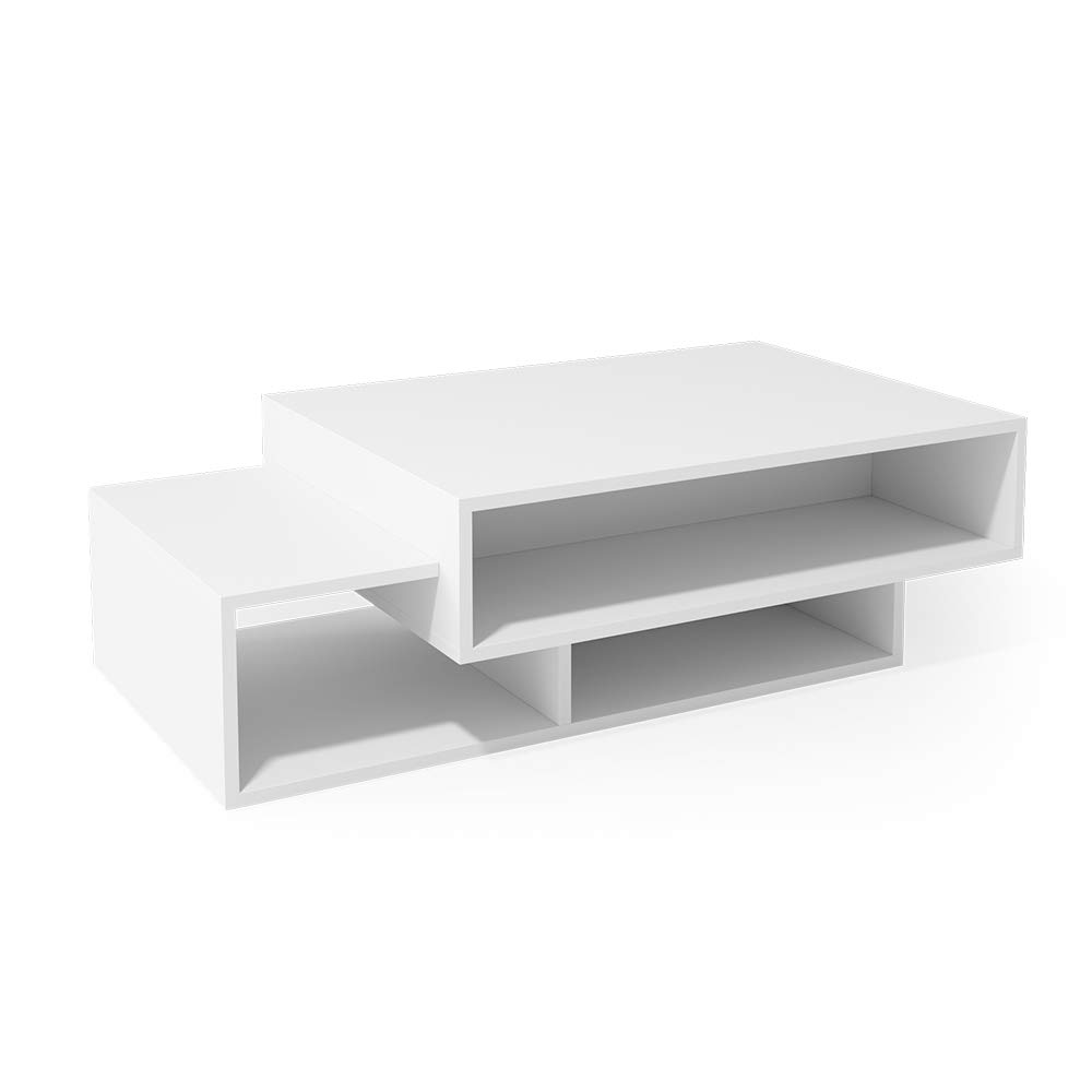 Table basse ovale avec tiroirs Barket Blanc - Table Basse Pas Cher