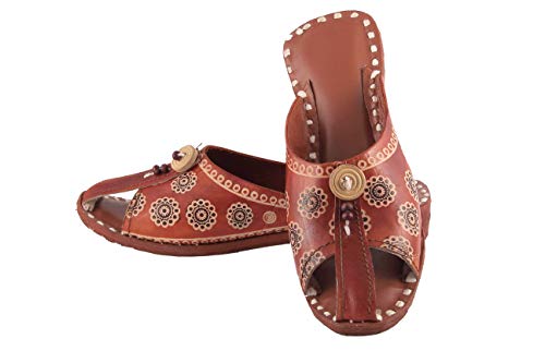 UNTHREAD Handmade Ethnic Womens Indian Traditional Khussa Shoes Phulkari Jutti Mojari Slip-ons Brown, 4