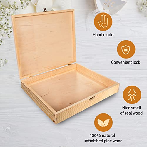 Wooden Box with Lid, Wooden Storage Box, Decoration, 40 x 30 x 10 cm, Natural Wood, Craft & Gift Box, Beige - Image 2