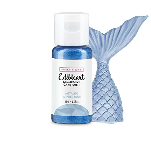 Image of Sweet Sticks Edible Art Decorative Cake Paint 0.5 Ounce (15 Milliliters), Metallic Winter Blue