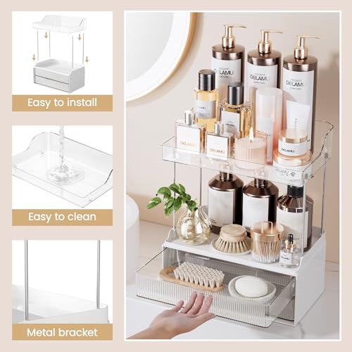 Image of Delamu 4-Tier Makeup Organizer, Bathroom Counter Storage, 2 Drawers,Clear