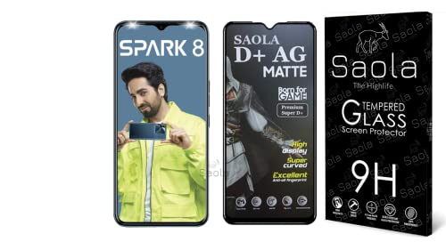 Image of Saola Anti-Glare Matte Screen Protector for Tecno Spark 8 | Smooth Touch Finish, 9H Strength Glass, Full Coverage, Bubble-Free Installation Kit | Quick & Easy Application | Pack of 1