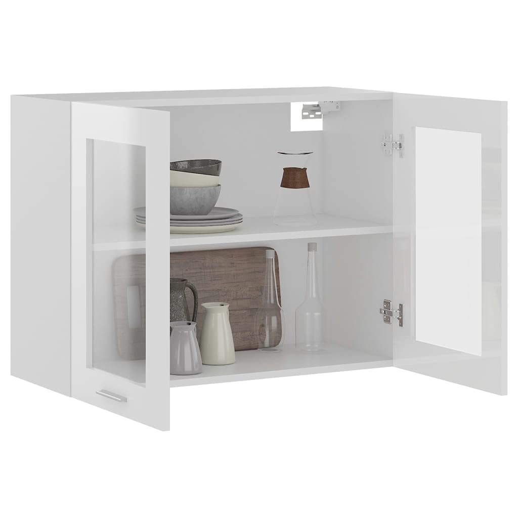 Armoire Suspendue Cuisine Vidaxl - Verre Et Blanc, 80x31x60 Cm Avec 2 Étagères