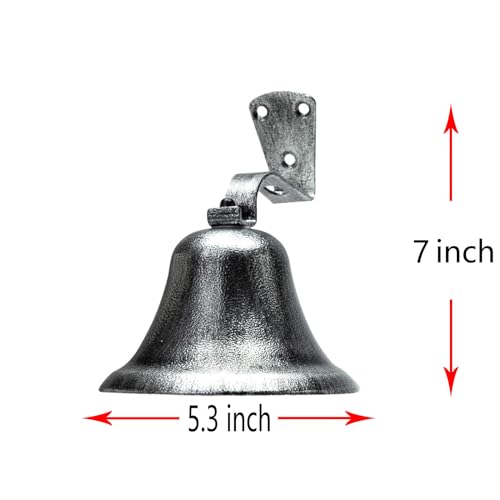 Hanging Bell Dinner Bell Outdoor Bell Bracket Mount Wall Bell Indoor Rope Bell Ship/Boat/Nautical/Door/School/Reception/Home/Church Bell(Retro Sliver)
