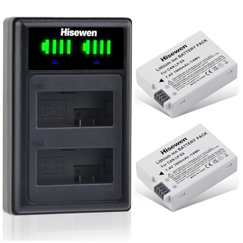 Hisewen LP-E8 Battery 2-Pack and Dual USB Charger Compatible with Canon EOS Rebel T2i T3i T4i T5i EOS 550D 600D 650D 700D Kiss X4 Kiss X5 Kiss X6 Cameras