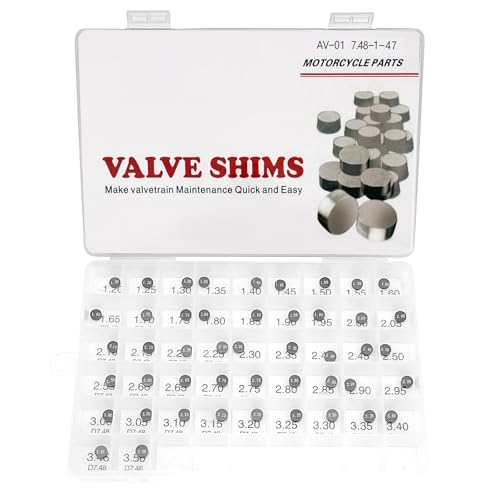 LCGLY 7.48mm O.D. Adjustable Valve Shim Kit 1.20mm-3.50mm Thick Fit for Yamaha YZ250F 2001-2012/Kawasaki KLX300R 1997-2005 KX250F 2004-2012 NINJA ZX-7R 1991-2003/Suzuki GSX-R750 1993-2011(47pcs)