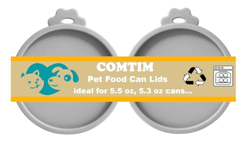 Comtim Cat Food Can Covers Lids for 5.5 oz Cans, 2 Pack Silicone Cat Food Can Lids for 5.5 oz 5.3 oz Cans...Pet Food Can Covers Reusable Can Toppers Savers for Wet Food (Grey)