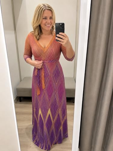 Image of Plus Size Maxi Dress for Women V Neck 3 /4 Sleeve Wrap Dress