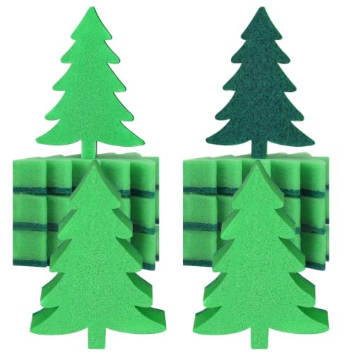 Image of Tioncy 12 Pack Christmas Tree Kitchen Sponges Dual Sided Scrubber | Festive Tree Design, Dual Scrub for Dishes Pots Pans, Kitchen Cleaning Supplies in Bulk, Household Use, 4.33x2.44x0.98 in