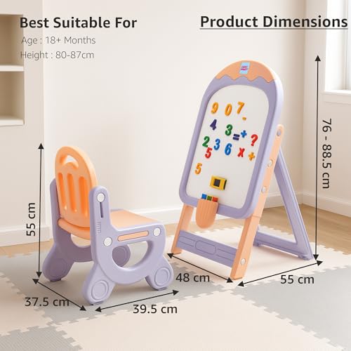 Image of Amazon Brand - Jam & Honey Ice Cream Easel Board Set for Kids | Magnetic Board with Accessories | Activity Table & Chair | Adjustable Height | Foldable | Age 2-5 Years
