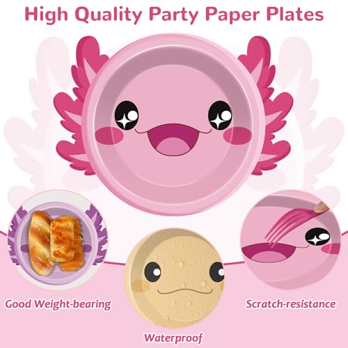 Image of 60Pcs Axolotl Party Decorations AxolotlBirthday Paper Plate Tableware