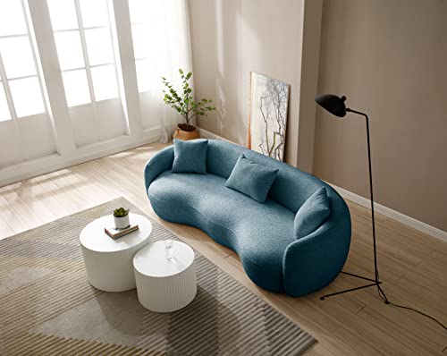 Image of KEIKI 94 inch Boucle Half Moon Curved Sectional Sofa with 3 Throw Pillows, Modern Style 4-Seater Teddy Fleece Leisure Couch with Curved Backrest, Easy Assembly, for Living Room, Bedroom, Blue