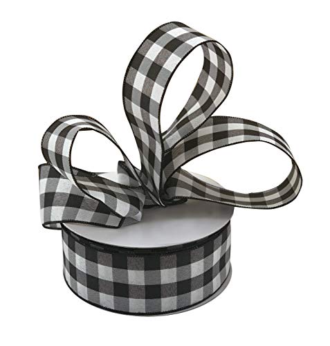 Image of Buffalo Check Black White Ribbon - 2 1 /2 inch x 50 Yards, Wired Edge, Plaid Christmas Ribbon, Wreath, Farmhouse Decor, Garland, Presents, Gift Basket, Wrapping, Ribbons for Crafts