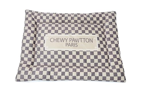Everything Chic Luxury Designer Dog Washable Reversible mat Bed Plush Cushion pet Kennel pad Sleeping Crate Liner Travel Pillow car Travel Couch Comfy Cover Protector (Medium, ChewyPawtton)