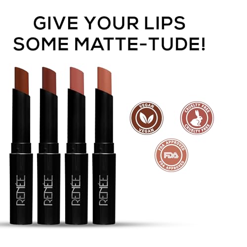 Image of RENEE Very Matte Pack of 4 Matte Lipsticks - Nudes, Intense Color Pay Off, Full Coverage, Long Lasting & Weightless, Easy Glide Formula With Velvety Finish, Suitable for All Occasion & Gifting