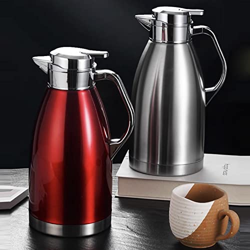 Rommeka 61Oz Thermal Coffee Carafe - Insulated Stainless Steel Double Wall Vacuum Flask For Coffee, Tea, Hot & Cold Beverage Dispenser - Keeping Hot 12 Hour/Cold 24 Hour (Silver) #TOP6