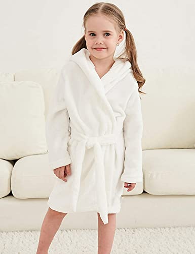 Shucheng Kids Girl's Classic Solid Color Robe Soft Flannel Sleepwear Hooded Bathrobes, White, 3 Years = Tag 100, 3T #TOP3