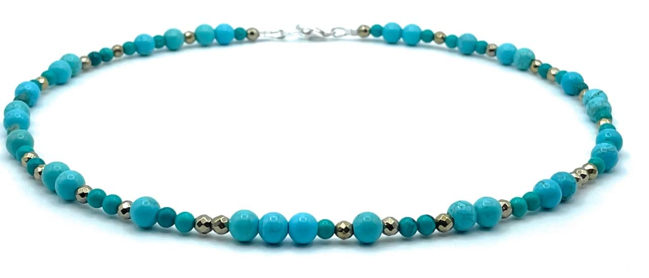 Collier en Turquoise Howlite et Pyrite, Argent 925, Bijoux Boho Artisanaux, Pierres Naturelles, Cadeau pour Femme