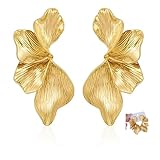 Gold Statement Earrings for Women,Gold Flower Earrings,Large Statement Earring,Golden Sculptural Floral Earring,Bohemian Statements Petalrarrings,Retro Alloy Textured Petalearrings for Women