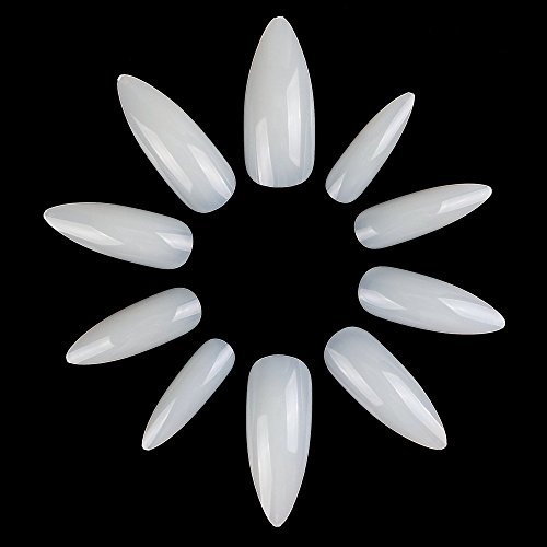 ECBASKET 500 PCS Long Stiletto False Nails Acrylic Nail Tips 10 Sizes Full Cover Fake Nails For DIY Nail Art (Natural)