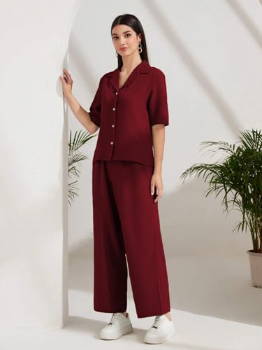 Image of TOPLOT Women's Co-ord Set | Short Sleeve Top & Bottom | Stylish Matching Set | Comfortable Fit Wear | Trendy Look Styling | Easy Movement | Perfect for Casual (5232)