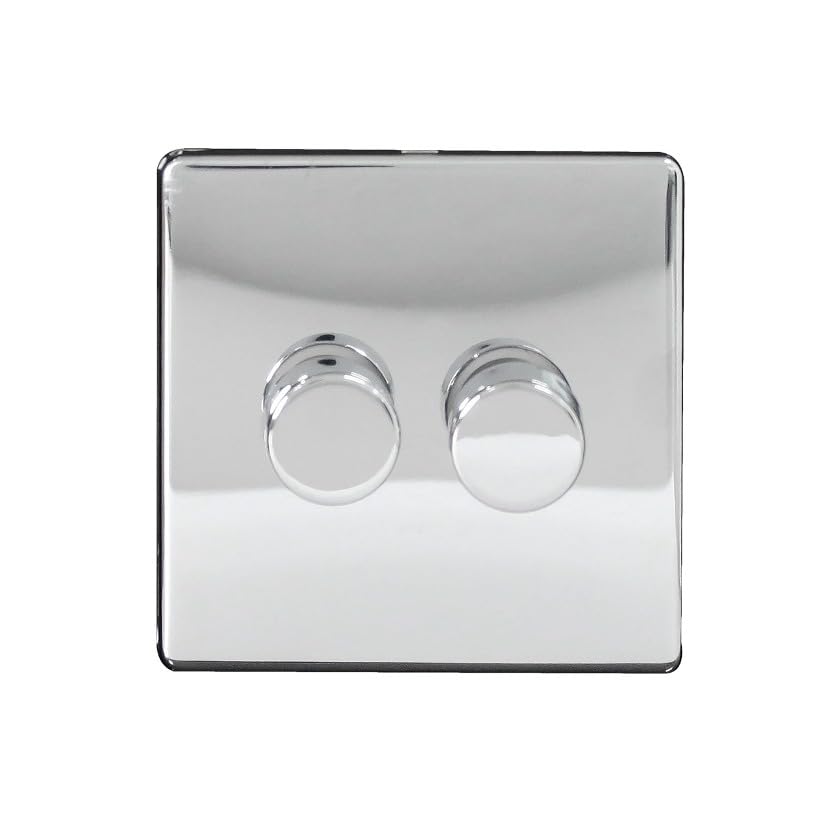 Arlec Double Dimmer Metal Light Switch Polished Chrome Finish Screwless