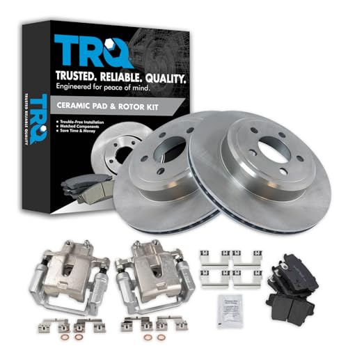 Image of TRQ Rear Brake Pad and Rotor Set Ceramic Vented Rotors Calipers | For 2005-2018 Chrysler 300 2006-2016 Dodge Charger 2009-2016 Challenger 2005-2008 Magnum