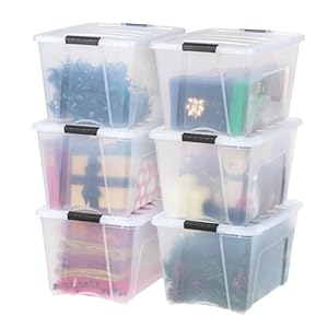 IRIS USA 54 Quart Stackable Plastic Storage Bins with Lids and Latching Buckles, 6 Pack – Clear, Containers with Lids and Latches, Durable Nestable Closet, Garage, Totes, Tubs Boxes Organizing