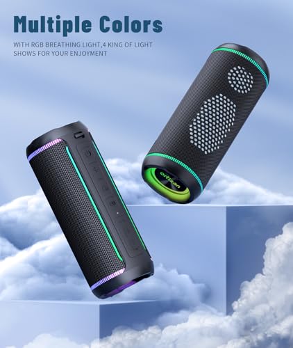 Ortizan Altavoz Bluetooth Portátil Bluetooth 5.3, 40W Altavoz Potente, Dual Stereo Pairing, RGB， IPX7 Luz LED Impermeable, AUX, Tarjeta TF, para Fiestas/Viajar/Afuera.