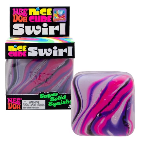 Schylling NeeDoh Nice Cube Swirl - Sensory Toy with a Super Solid Squish - Unique, Swirling Color Blend - Ages 3 and Up - Pink/White/Purple; One Cube Per Pack