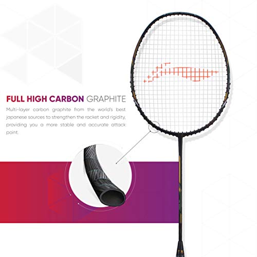 Li-Ning Air Force 78 G2 Carbon Fiber Strung Badminton Racket With Full Cover (Charcoal/Gold ) #TOP1