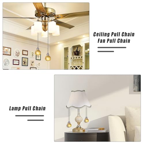 Image of Yellow 2pcs Crystal Ceiling Fan Pull Chain Pull Chain Dazzling Crystal Prism Ball 30mm Extension with Connector for Fan,Extra 2Pcs Pull Connectors