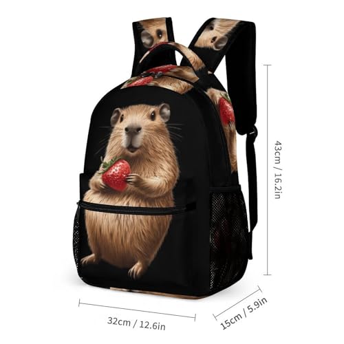 Strawberry Capybara 3 PCS Backpack Set Casual Daypack with Insulated Lunch Bag & Pencil Case2