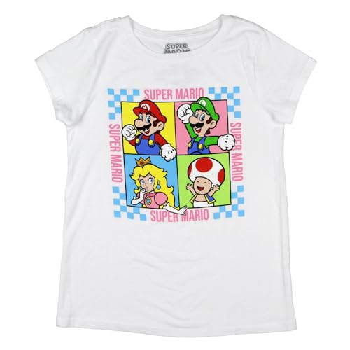Seven Times Six Super Mario Girls Checkered Grid Mario Luigi Peach Toad Panel Kids Short Sleeve T-Shirt