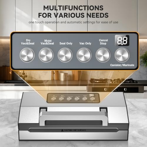 Image of Powerful Suction Vacuum Sealer for Food, Vacapex Precision Vacuum Sealer Machine Pro, Dual Heat Seal, Dry & Moist Modes, One-Touch Operation, Built-In Cutter & Bag Storage, 2 Rolls & Hose Included