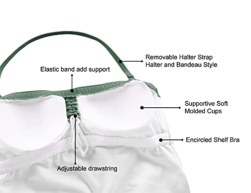 Hilor Women's One Piece Swimsuits Bandeau Bathing Suits Halter Monokinis Swimwear Army Green 8 #TOP5