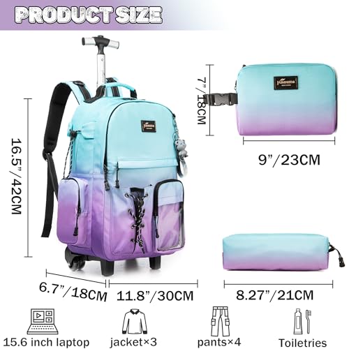 Rolling Backpack for Girls Backpack with Wheels for Teens Boys Kids Rolling Backpacks for Travel School Backpacks with Wheels for Teens with Lunch Box2