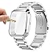 Maxjoy Compatible with Fitbit Versa Bands, Versa 2 Metal Band Large Stainless Steel Bracelet Wristband with Protective Cover Case for Men Women, Compatible with Fitbit Versa 2 1 Smart Watch, Silver