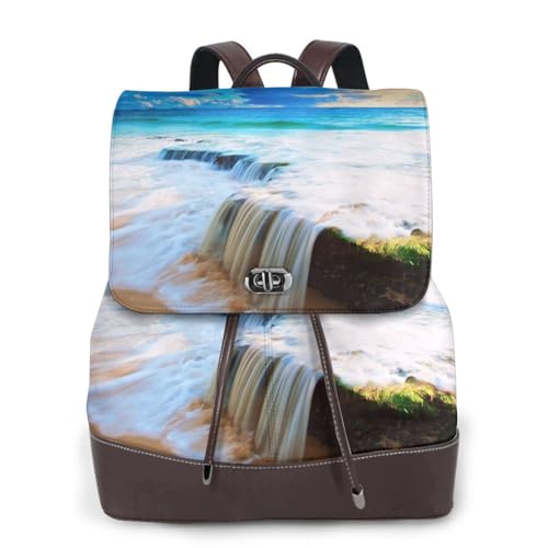 Sac à dos femme tendance noir imprimé vague de mer léger