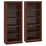 Bush Furniture Saratoga Tall 5 Shelf Bookcase - Set of 2, 30W, Harvest Cherry