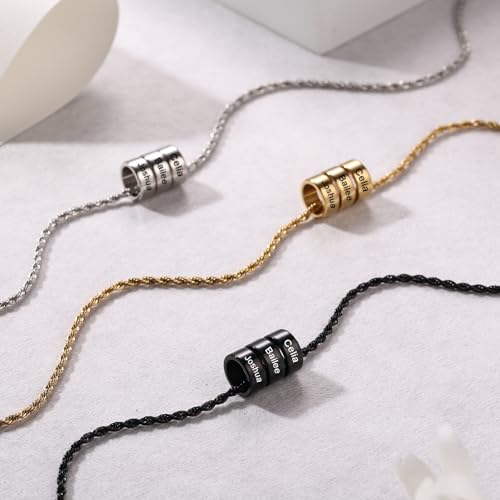 MeMeDIY Personalized Necklace 2/3/4/5/6 Charm Beads Custom Engraving Initial Name Date for Men Women Boyfriend Girlfriend Stainless Steel Adjustable Chain anniversary Relationship Jewelry Gift4