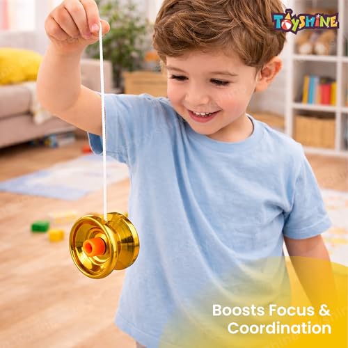 Image of Toyshine High Gloss Speed Metal YoYo Spinner Toy with String | Smooth Spinning Trick YoYo Skill Toy for Hand Eye Coordination | Classic Skill Game Toy for Kids Boys Girls & Teens - Golden