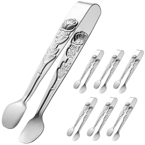 HINMAY 6PCS Mini Serving Tongs 5-Inch Small Sugar Tongs (Silver)