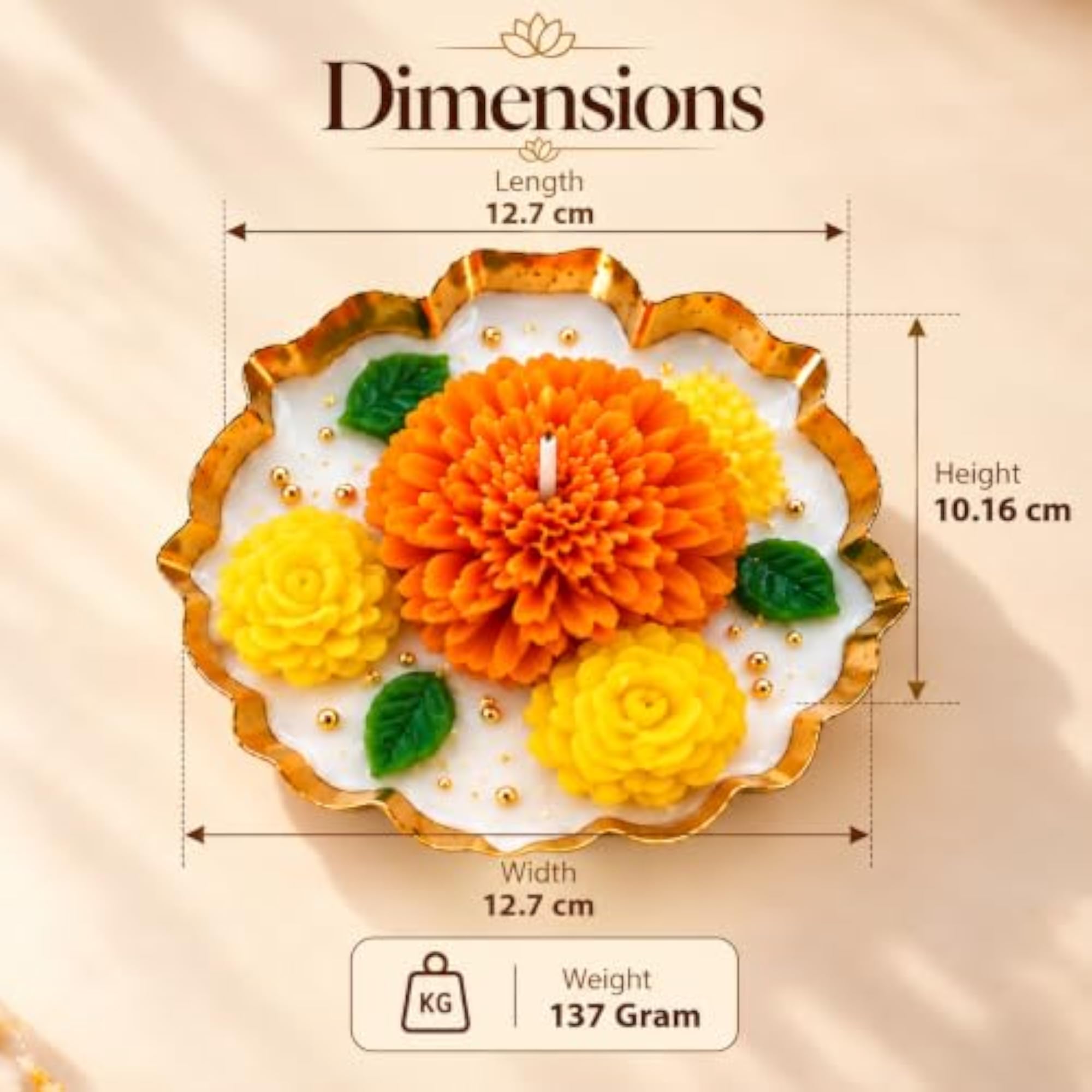 Marigold Flower Urli Candle, Jasmine Scented Diwali Gift