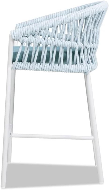 Pemberly Row Contemporary 27" Set of 2 Patio Counter Height Stools, Powder-Coated Aluminum and Rope Design, Sky Blue Olefin Cushions, Rust-Resistant Outdoor Chairs for Bar, Island, or Balcony Seating