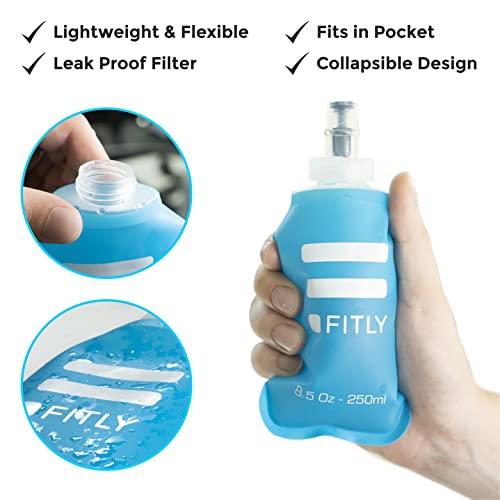 Fitly Soft Flask - 8.5 Oz (250 Ml) - Shrink As You Drink Soft Water Bottle For Hydration Pack - Folding Water Bottle Ideal For Running, Hiking, Cycling, Climbing & Rigorous Activity (Flask250) #TOP1