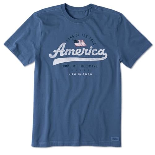 Life is Good Men's 4th of July Crusher Tee Shirt, Short Sleeve Cotton Graphic T-Shirts, Land of the Free, Vintage Blue, XXXL