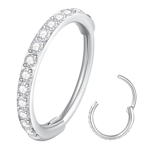 ORANGELOVE 20G 18G 16G Clear CZ Nose Ring Hoop 316L Surgical Steel Seamless Silver Septum Ring Clicker Jewelry Cartilage Earring Ear Piercing Hoop Earrings for Women Men Helix Rook Lobe Conch Tragus Daith Lip Hinged Piercing Jewelry with Cubic Zirconia